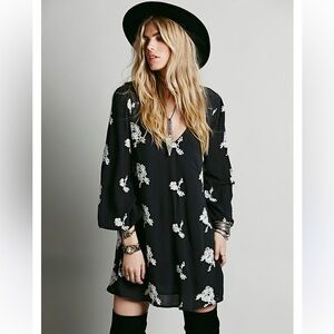 Free People Emma Embroidered Swing Dress: Black